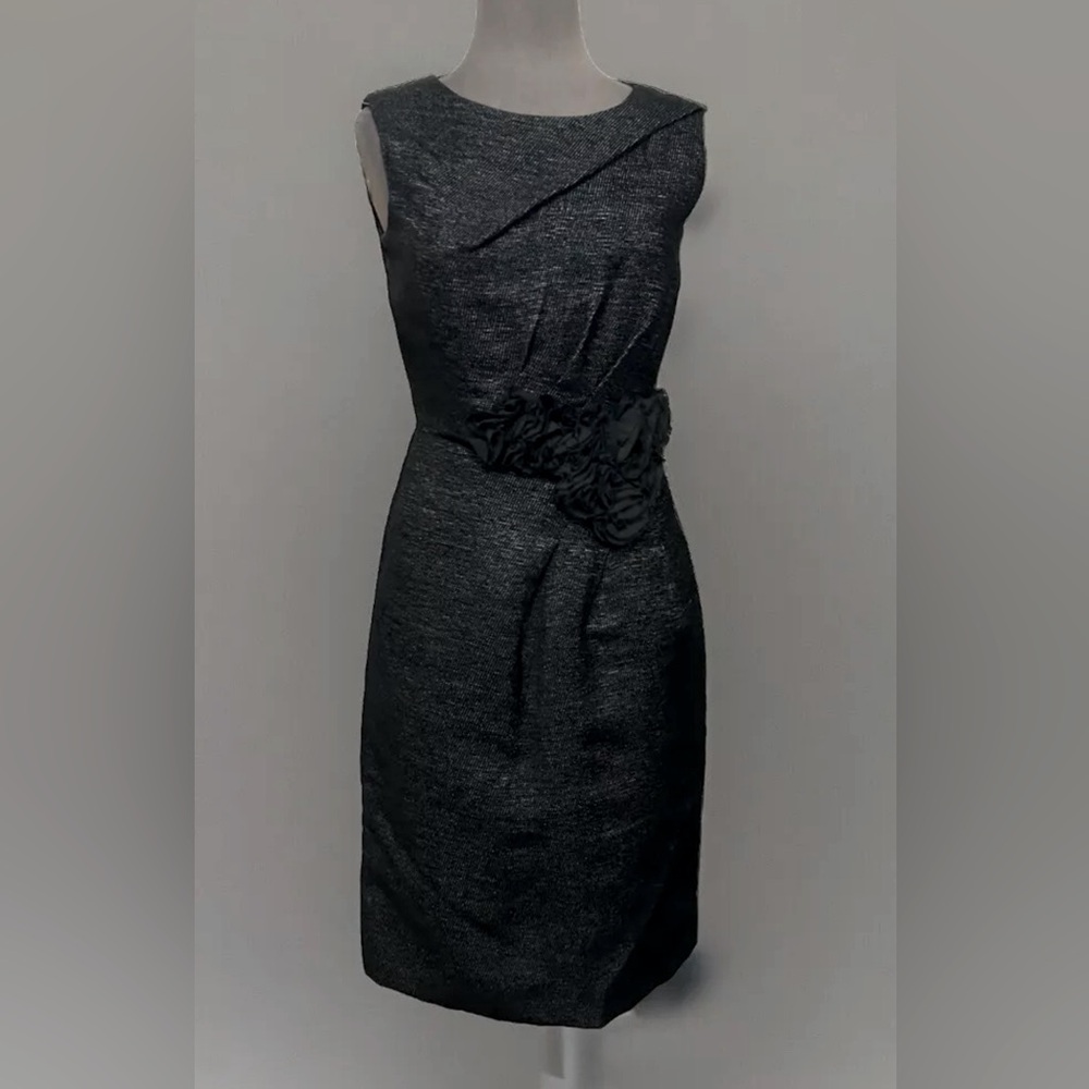 David Meister Black Textured Sheath Dress Sz 2